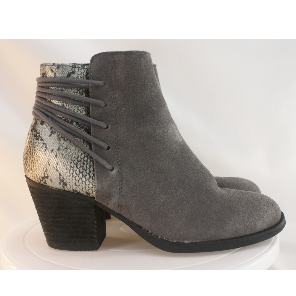 Skechers Womens Charcoal Grey Suede Snakeskin Ankle Boots 167164 CCL Memory Foam
